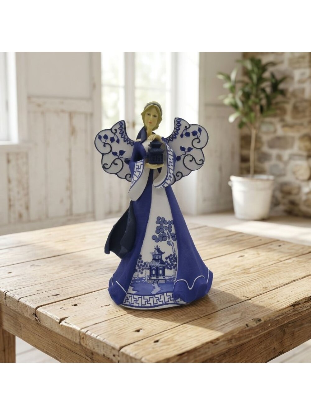 Hamilton Collection Blue Willow Wishes of Grace for a palace Angel Figurine 7"